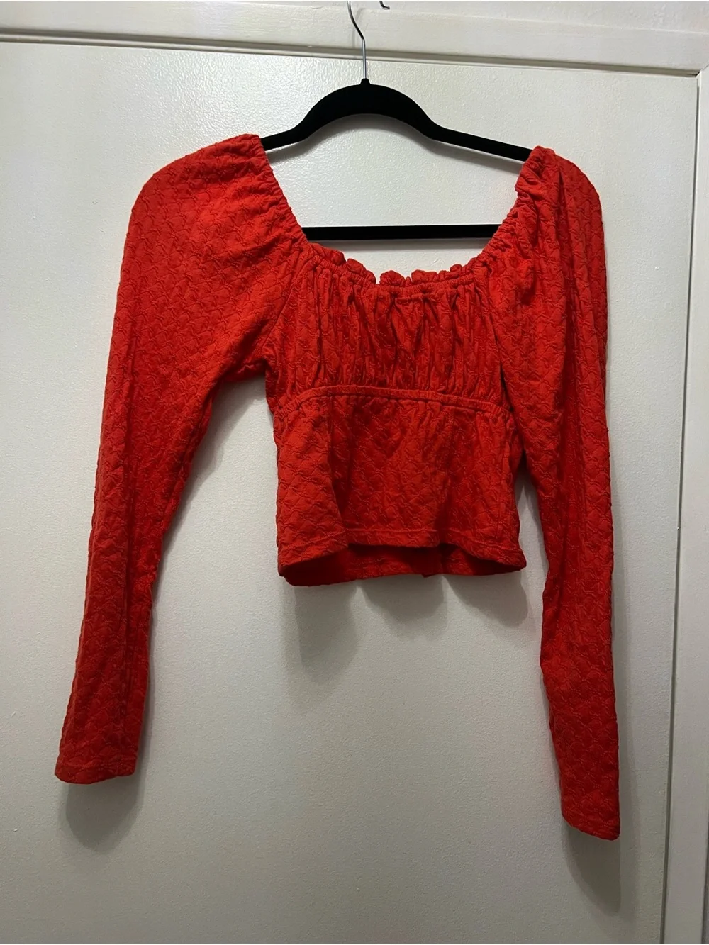 Free People Ladybug Long Sleeve Top Red Cropped Button Front Size Small